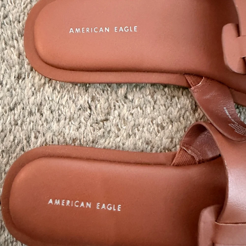 American Eagle Outfitters Brown T-Strap Slide Sandals